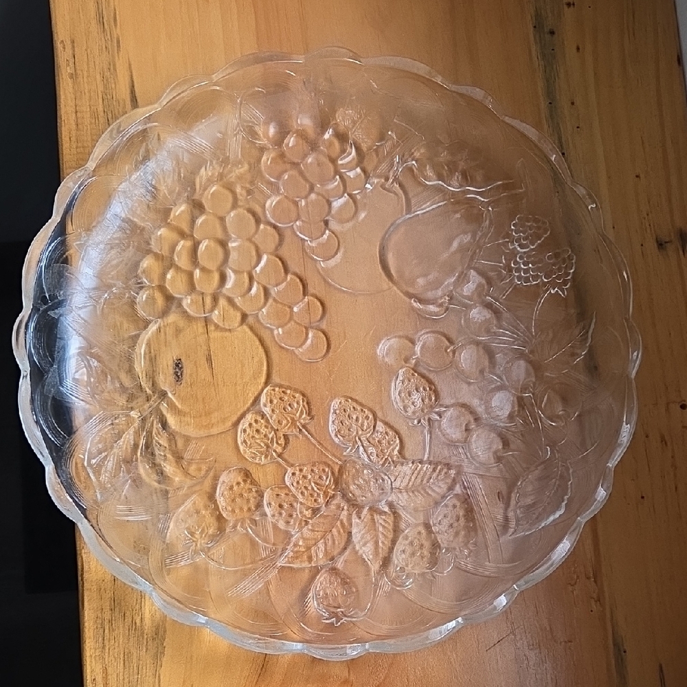 Clear Glass Fruit Embossed Plate